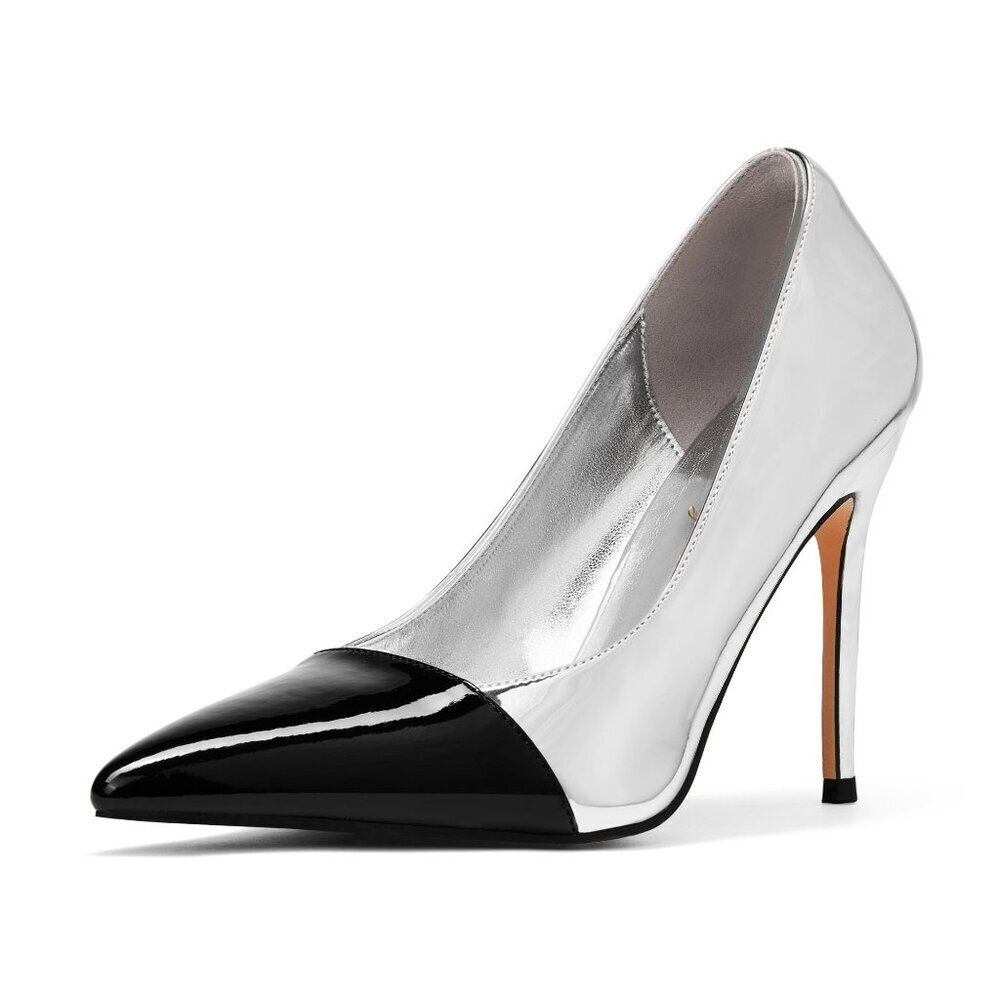 Size 9 Silver Black Two-Tone Pointed Toe 4” Stiletto Pumps NIB